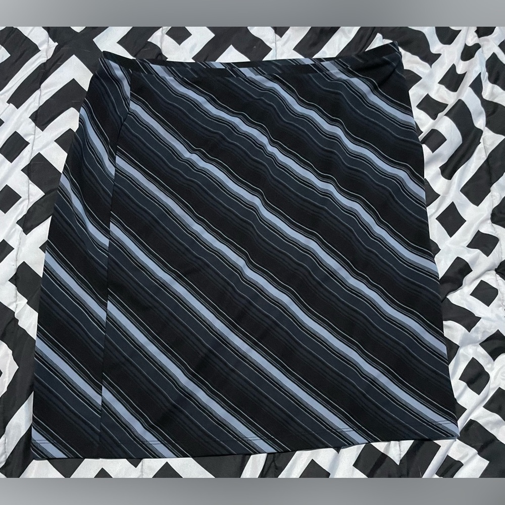 Express Black and Gray Striped Midi Skirt